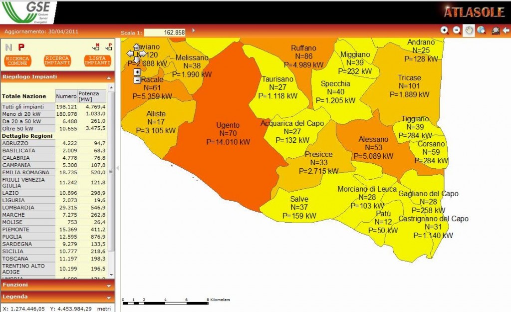 Situazione bassso salento fotovoltaico per potenza e per impianti