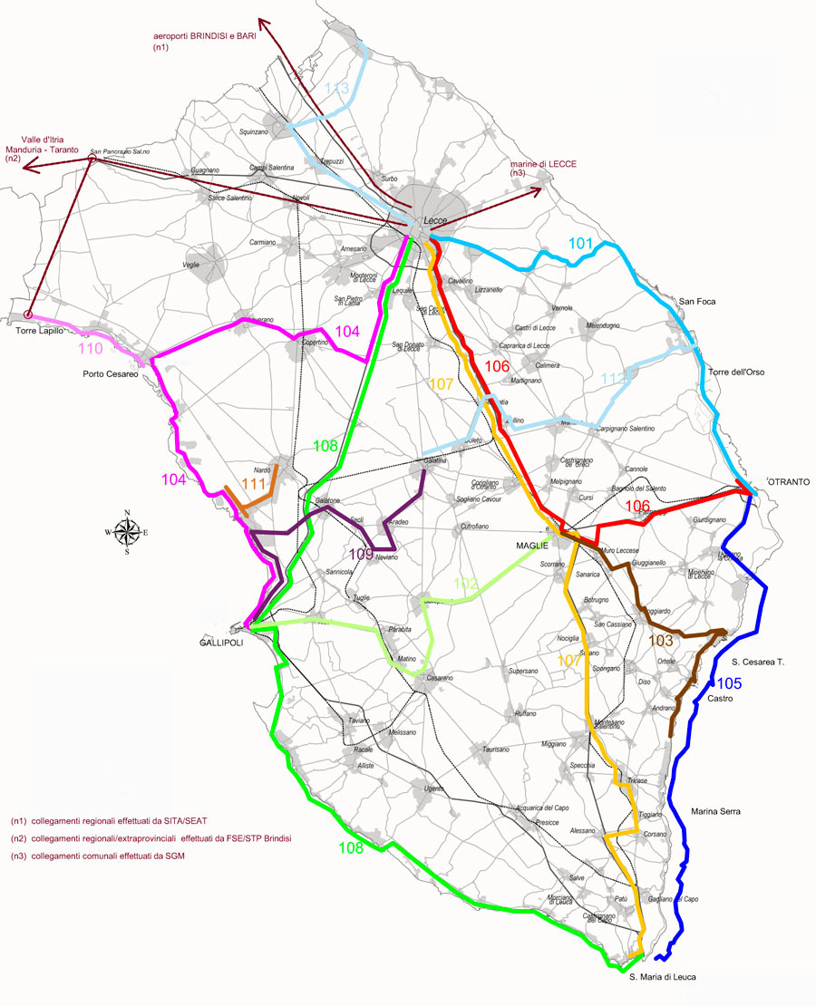 Salento in Bus linee e mappa